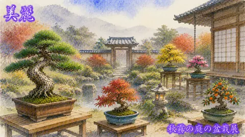秋霧に包まれた盆栽庭園展 thumbnail
