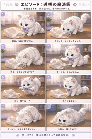 透明な袋と子猫の8コマ漫画 thumbnail