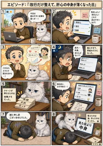 改行だけ整えて、肝心の中身が薄くなった日 thumbnail