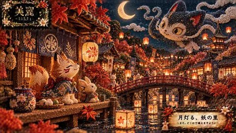 刺繍で彩る月夜の妖怪祭り1 thumbnail