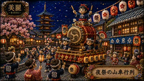 刺繍風の夜祭山車行列 thumbnail