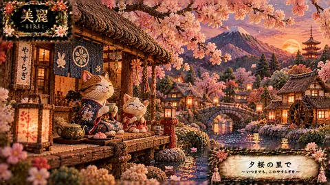刺繍猫たちの夕桜茶会 thumbnail