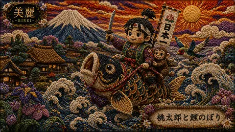 刺繍絵巻「桃太郎と鯉のぼり」 thumbnail