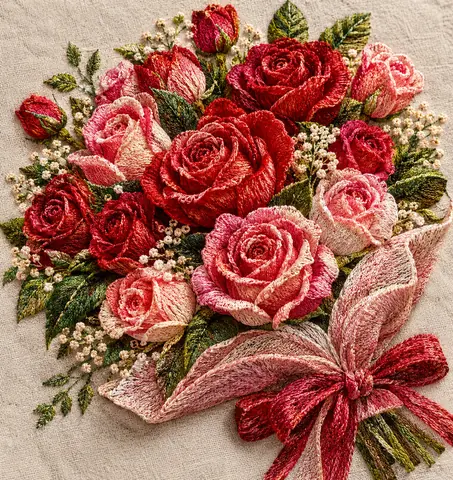 バラの花束の詳細な刺繍 thumbnail