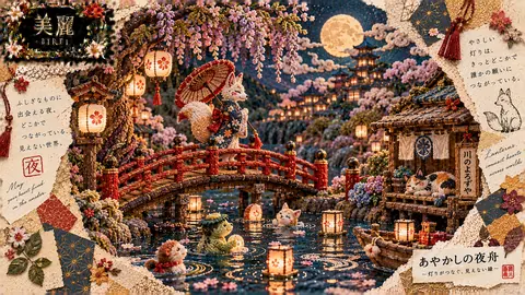 刺繍で彩る妖怪夜祭の灯り thumbnail