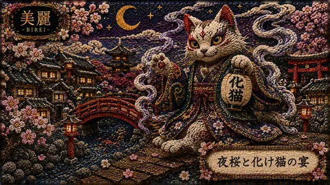 刺繍絵巻・夜桜と化け猫の宴 thumbnail