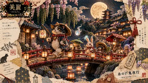 刺繍で彩る月夜の百鬼夜行 thumbnail