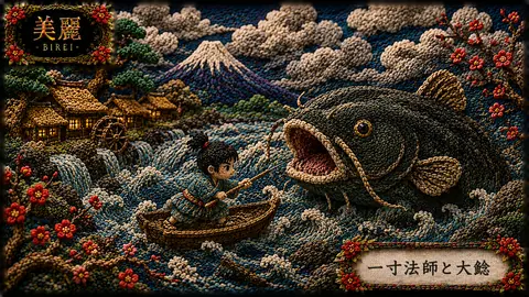 刺繍絵巻 一寸法師と大鯰 thumbnail