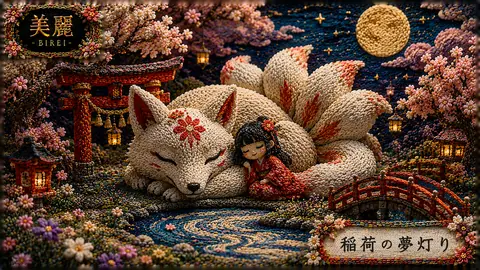 月夜の稲荷庭園と白狐 thumbnail
