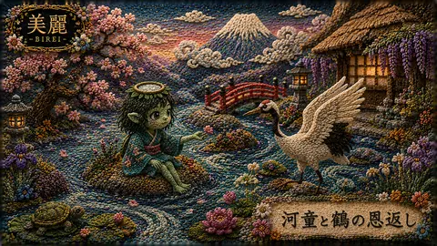 刺繍で描く河童と鶴の恩返し thumbnail