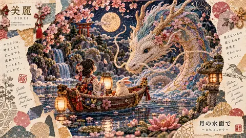 刺繍で描く月夜の龍と少女 thumbnail
