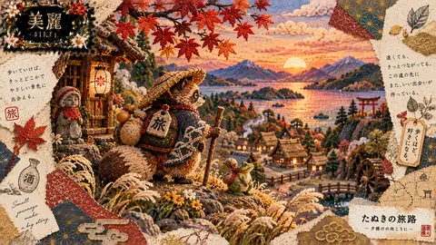 夕焼けに染まるたぬきの旅路 thumbnail