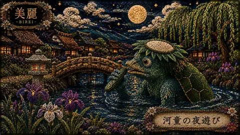 刺繍で描く河童の月夜遊び thumbnail