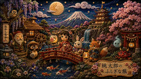 刺繍で彩る桃太郎の夜旅 thumbnail