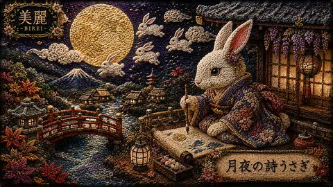 月夜に舞う刺繍うさぎ thumbnail