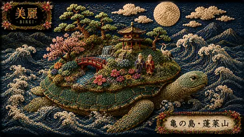 刺繍で描く蓬莱山の亀の島 thumbnail