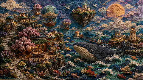刺繍で彩る幻想の海辺の村 thumbnail