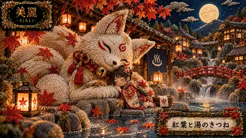 刺繍で彩る月夜の狐と温泉郷 thumbnail
