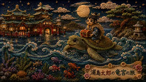 刺繍絵巻 浦島太郎の竜宮の旅 thumbnail