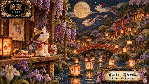 刺繍で彩る宵祭りの猫 thumbnail