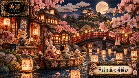 刺繍で彩る桜灯りの舟遊び thumbnail