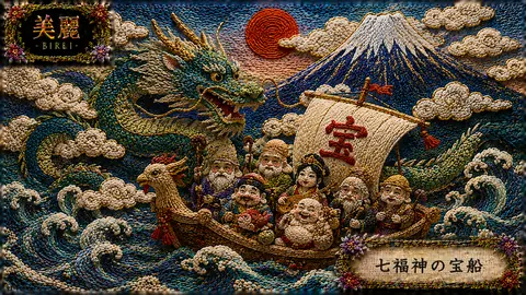 刺繍で描く龍と七福神の宝船 thumbnail