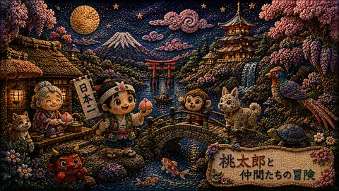刺繍で彩る桃太郎の夜祭り thumbnail