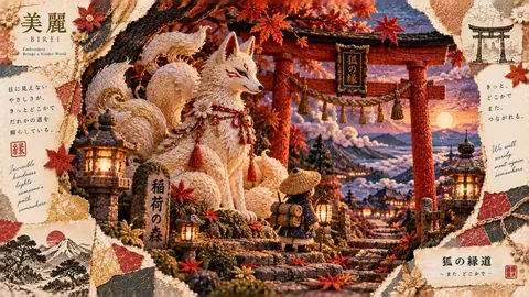 刺繍で描く狐守りの秋景色 thumbnail