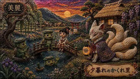 夕暮れの妖怪里と刺繍の狐灯籠 thumbnail