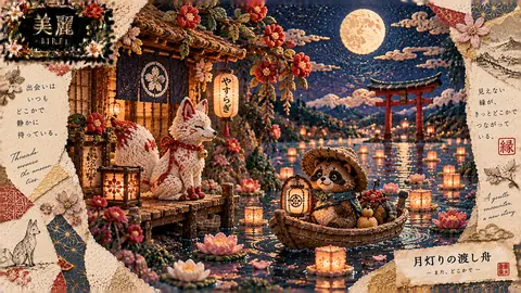月灯りの刺繍舟と狐の湖畔 thumbnail