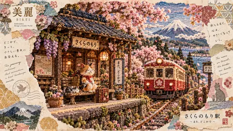 刺繍で描く桜の森駅旅 thumbnail