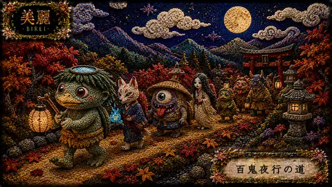 刺繍で描く百鬼夜行の月夜行列 thumbnail