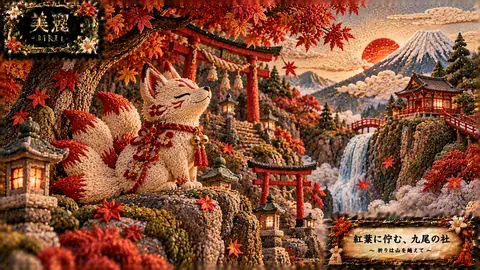 刺繍で描く紅葉の九尾神社 thumbnail