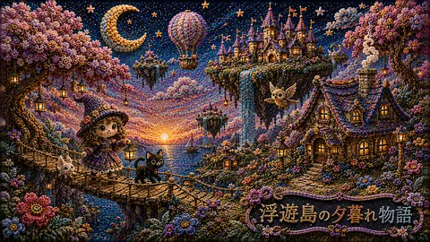 刺繍で彩る浮遊島の夕暮れ物語 thumbnail
