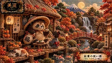 秋色刺繍の狸茶屋と祝い酒 thumbnail