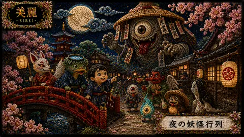 刺繍で彩る夜の妖怪行列 thumbnail
