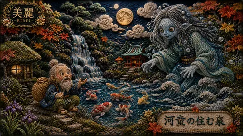 刺繍で彩る河童の月夜の泉 thumbnail