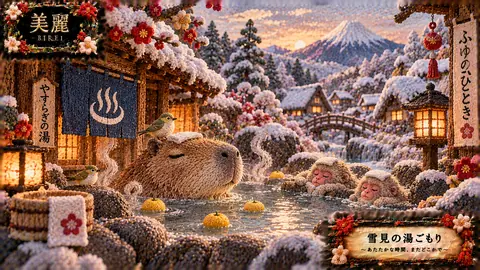 雪見温泉の刺繍風景 thumbnail