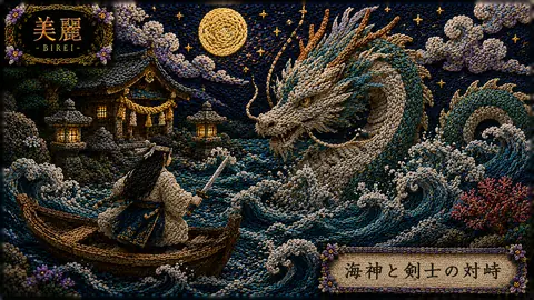 刺繍絵巻「海神と剣士の対峙」 thumbnail