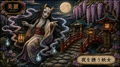 刺繍で彩る夜の妖女と月橋 thumbnail