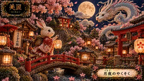刺繍で彩る月夜のうさぎ旅 thumbnail