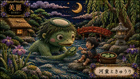刺繍絵本の河童と少年 thumbnail