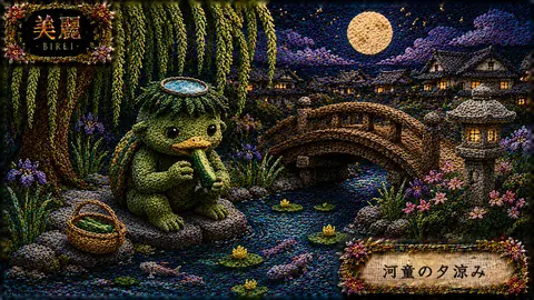 刺繍で描く河童の夕涼み thumbnail