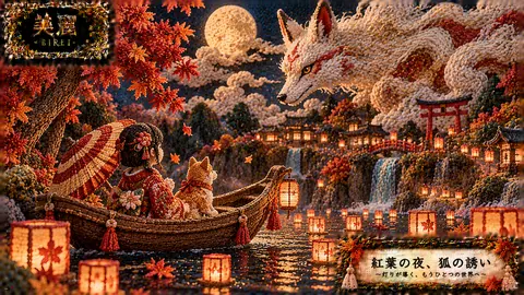 刺繍で描く紅葉夜祭と狐の精霊 thumbnail