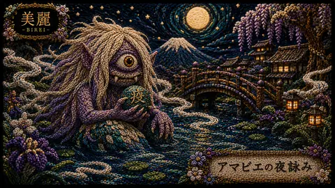 刺繍で彩る妖怪の月夜と村 thumbnail