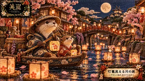 刺繍の灯籠流し、 otterの川旅 thumbnail