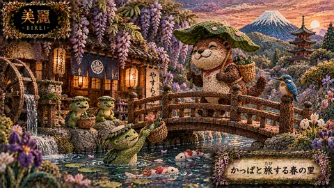刺繍で彩る河童と otter の春景色 thumbnail
