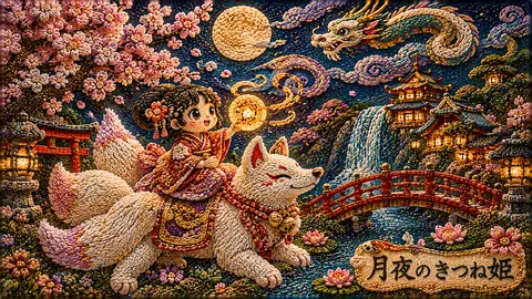 刺繍 tapestry 月夜のきつね姫 thumbnail