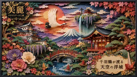美麗な千羽鶴と天空の浮城 thumbnail