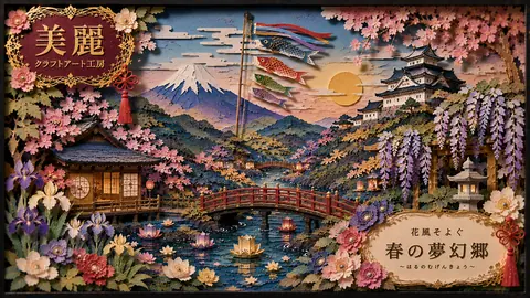 美麗な春の和風ペーパークラフト風景 thumbnail
